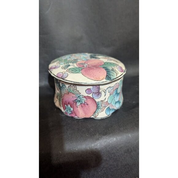 Andrea By Sadek Decorative Porcelain Trinket Box With Fruit Design  jewelry - Picture 5 of 8